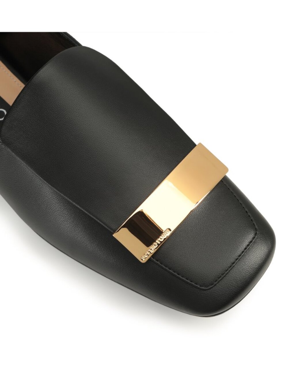 Sergio Rossi SR1 Leather Loafers Black Gold Plate 37.5 Fair